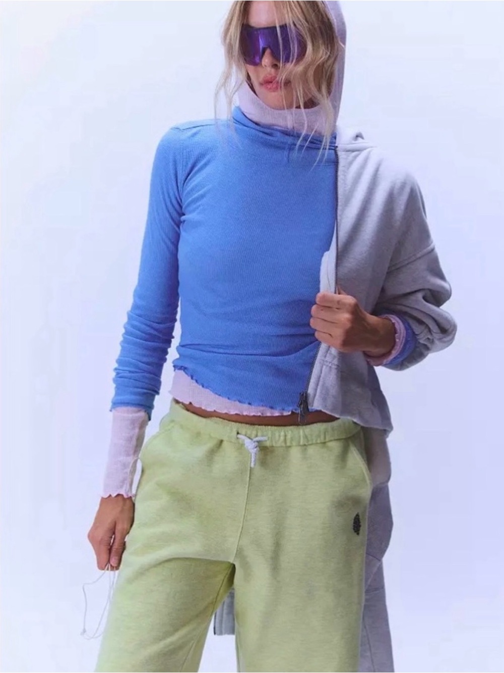 FP Movement by Free People Breathe Easy Hooded Layer in Riviera Blue Size XL NWT